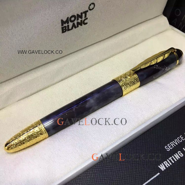 Replica Mont Blanc Writers Edition Daniel Defoe Black&Gold Rollerball Pen